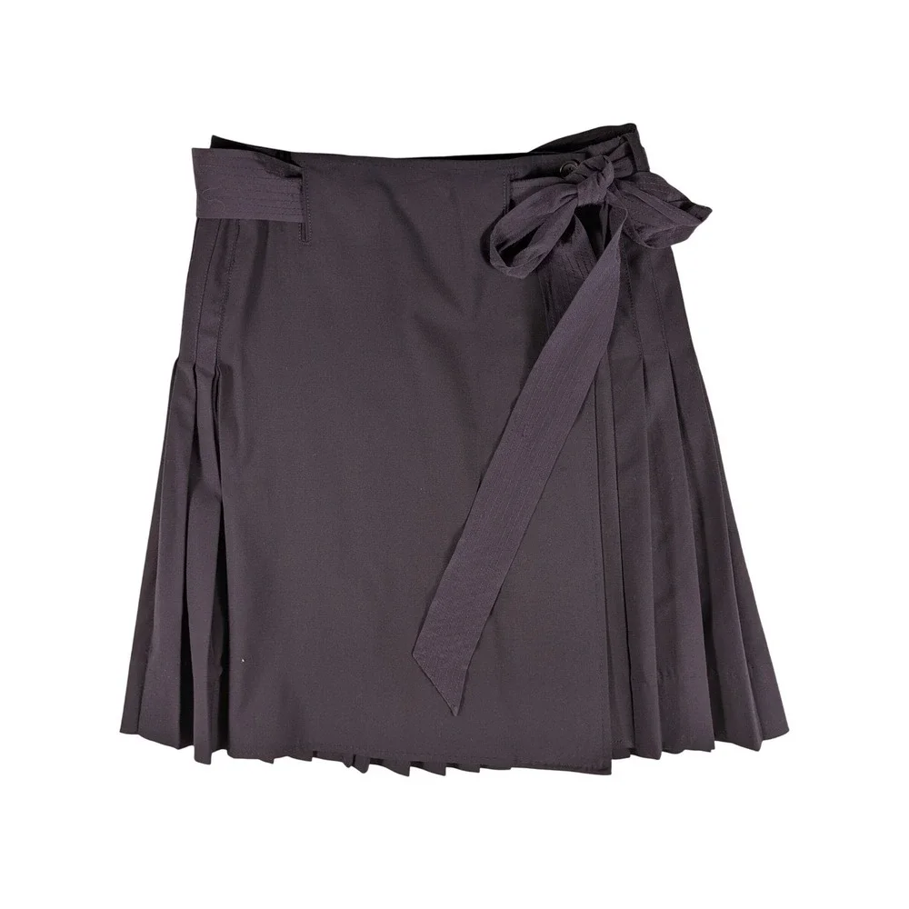 Tory Burch Navy Blue Pleated Wrap Skirt Tie‎ Waist Mini Size 6 Wool Blend